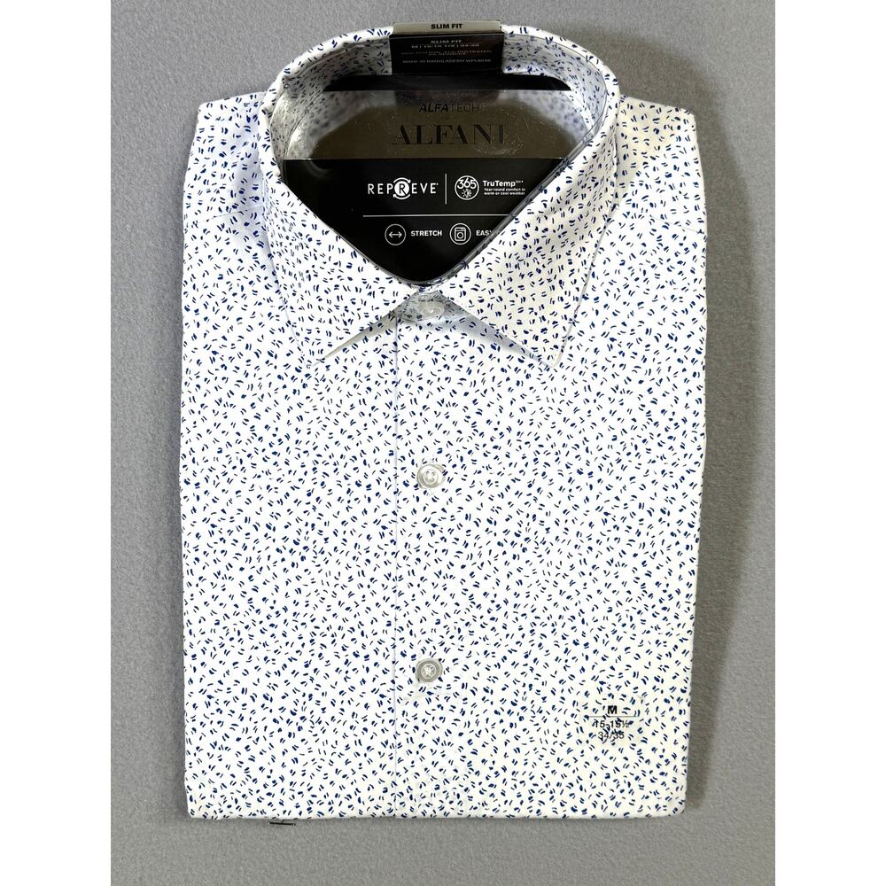 Alfani Men's Slim-Fit Dash-Print Dress Shirt white cobalt 15-15.5 34-35 $65